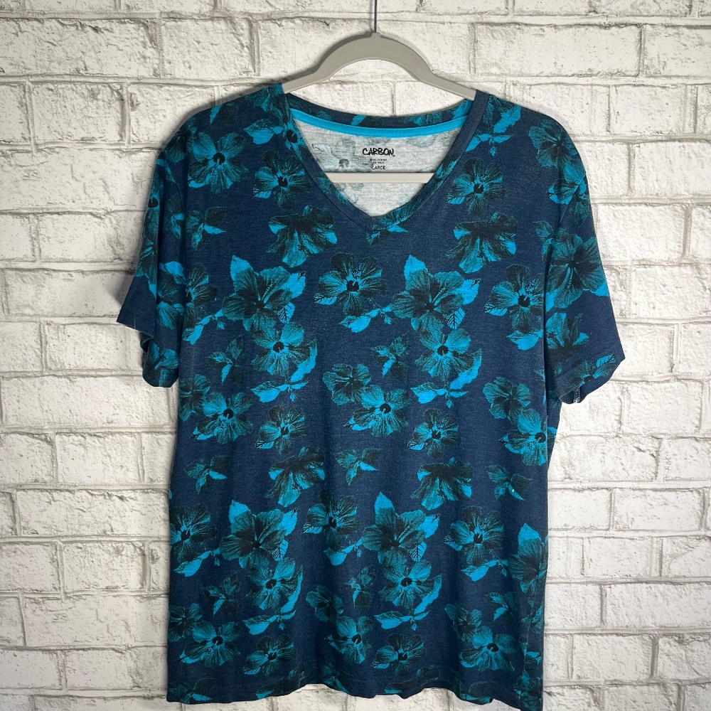 Carbon | Mens Large Blue Floral Short Sleeve Tee